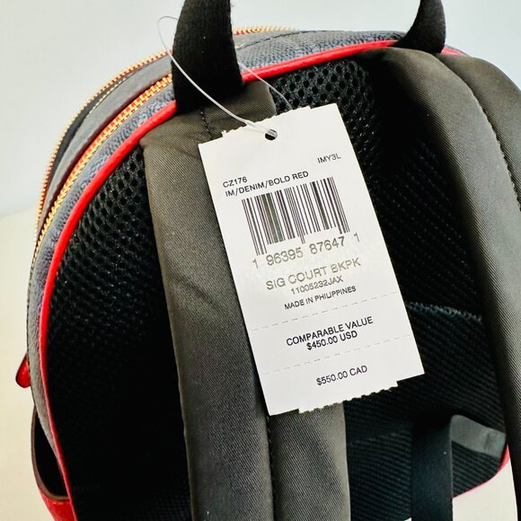 COACH COURT SIGNATURE LOGO DENIM BLUE AND BOLD RED BACKPACK main image 7